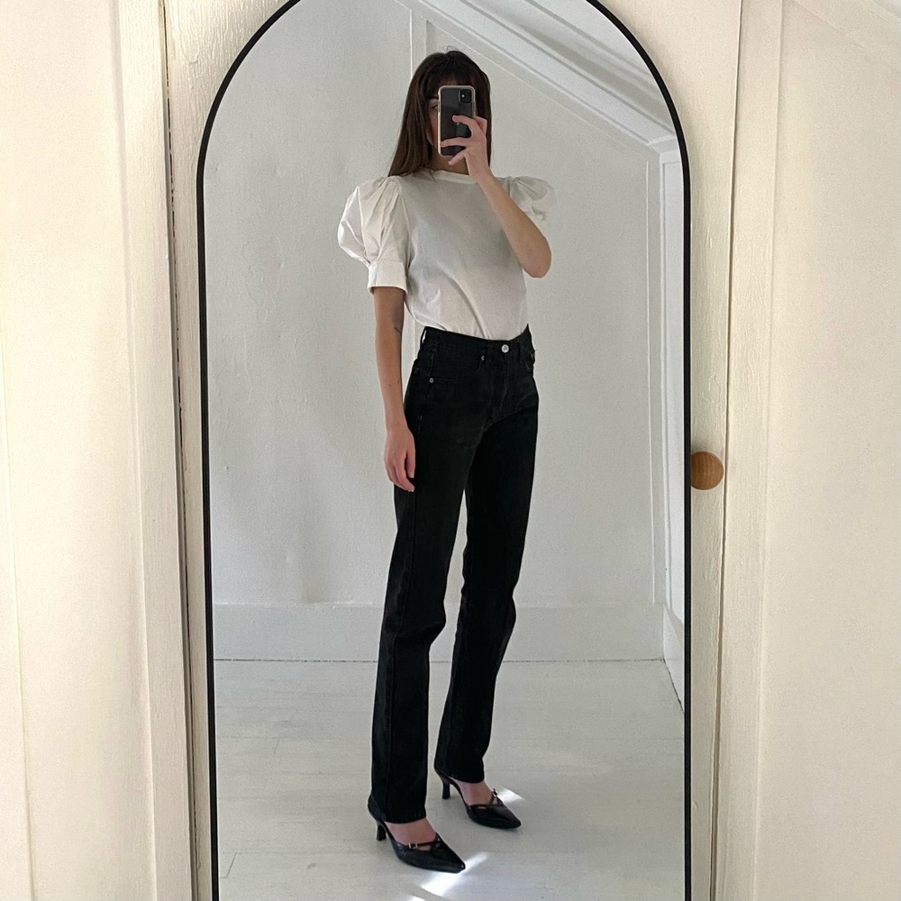 Bassike Short Balloon Sleeve Blouse in White Size 1